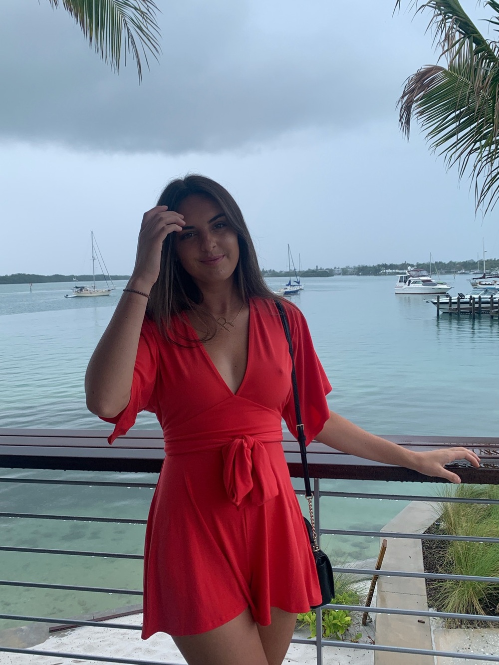 Red V-Neck Flutter Sleeve Romper